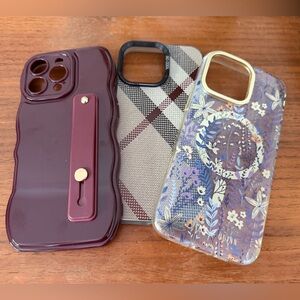 Elegant Phone Case Trio - Burgundy, Plaid, Floral iPhone 16 pro max
